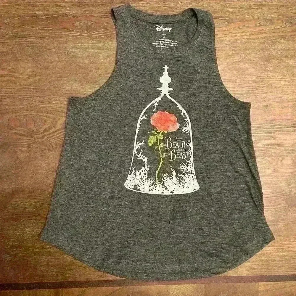Disney Gray Beauty and the Beast Rose Graphic Tank Top